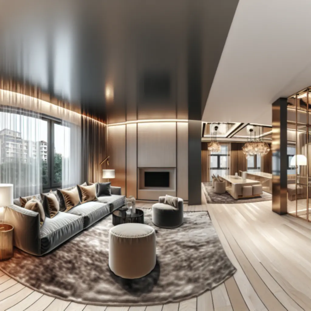 Transformatie van een luxe woonkamer met warme grijstinten en goudaccenten