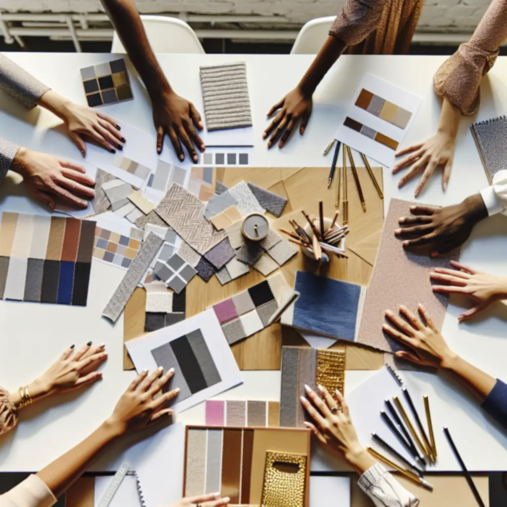 Samenwerking tijdens ontwerpproces met materialen en moodboards